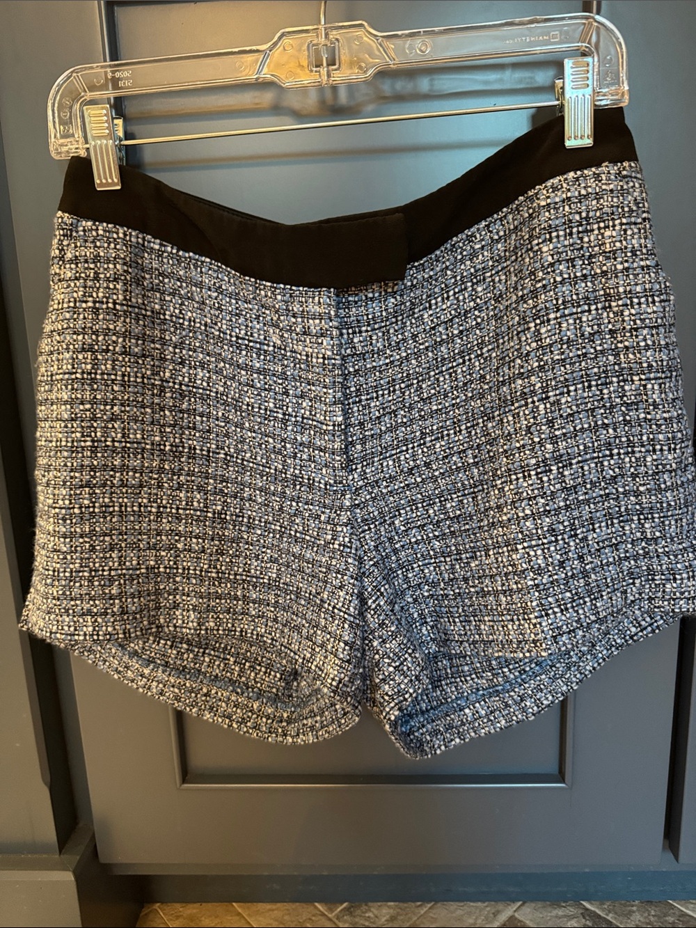 H&M blue Tweed High-Waist Women's Shorts - Black satin Waistband